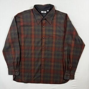 Uniqlo Soft Button Down Shirt Plaid Brown Olive XL Grandpacore Cottage Layering‎